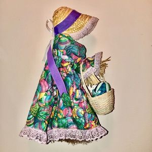 16" Spring Broom Doll Easter Decor with Easter Egg Ornament in wicker basket NEW